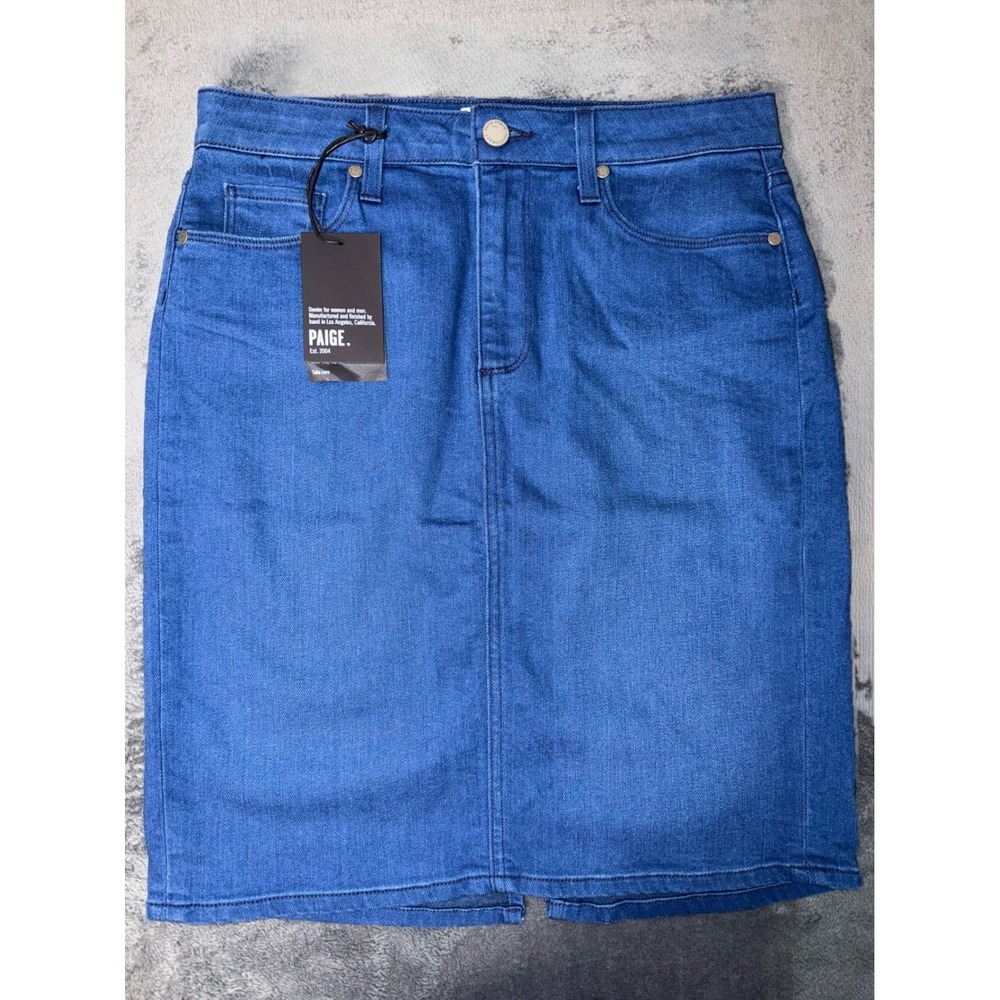 NWT PAIGE Deirdre Denim Skirt Frenchie No Whiskers Blue Pencil Midi Size 29 - Picture 12 of 12